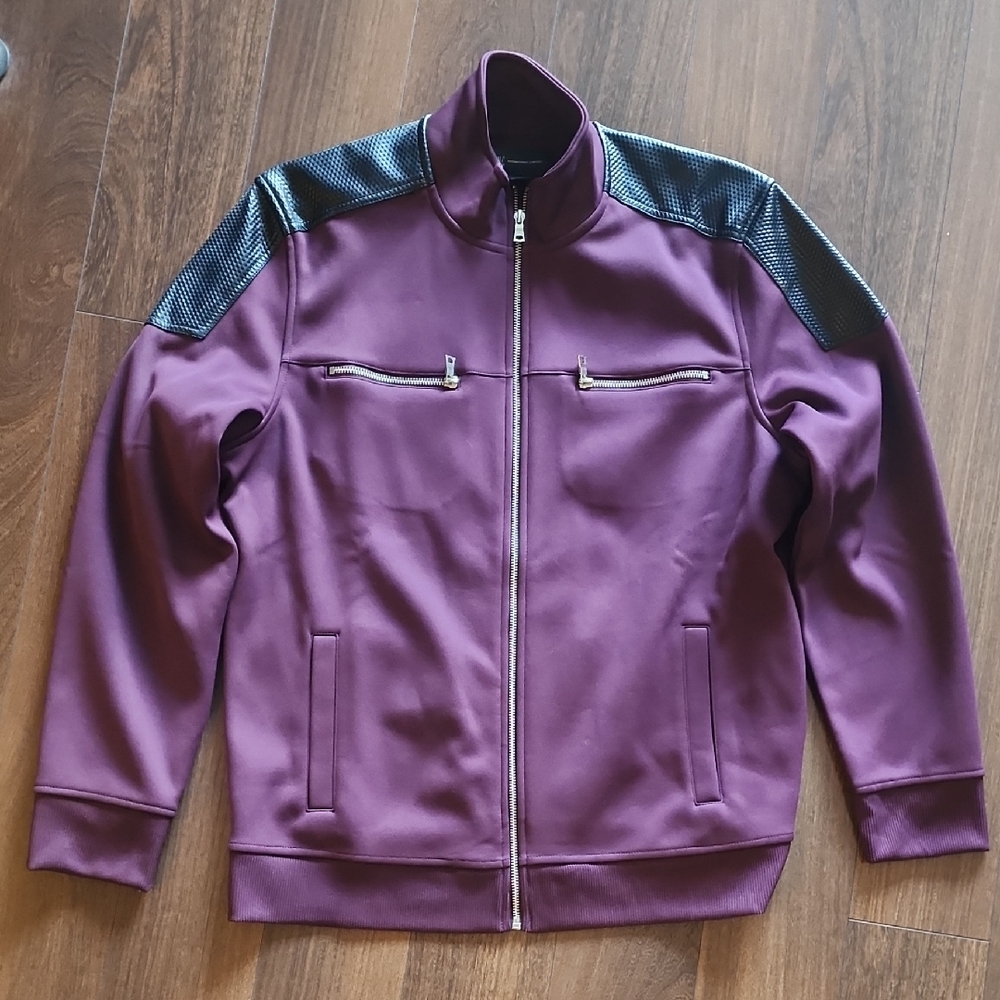 INC International Concepts Men's Purple Bomber Jacket with Black Accents